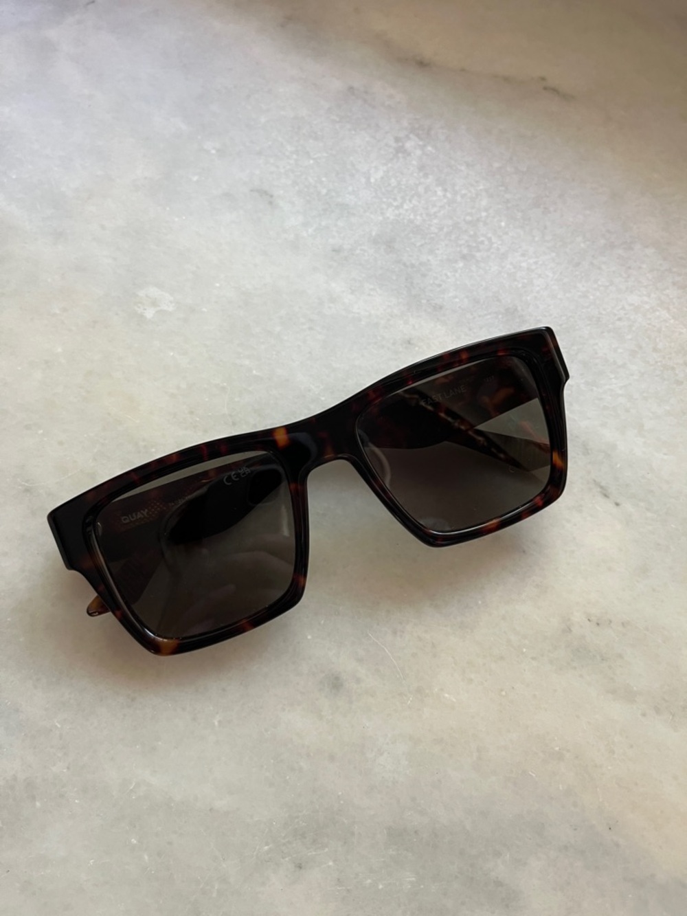 Quay FAST LANE Tortoiseshell Square Frame Sunglasses - Green Lens